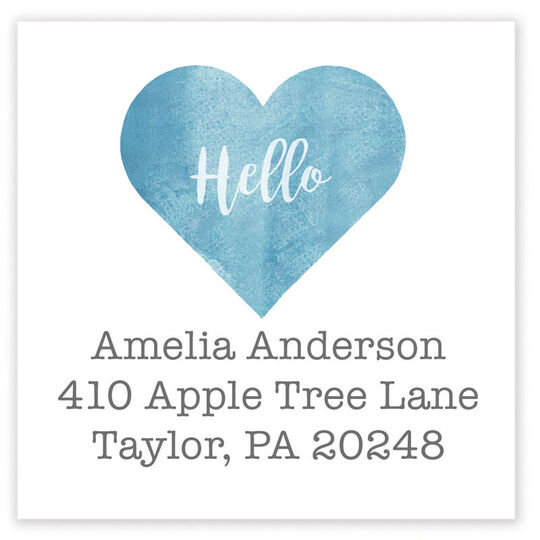 Blue Watercolor Heart Square Large Address Labels